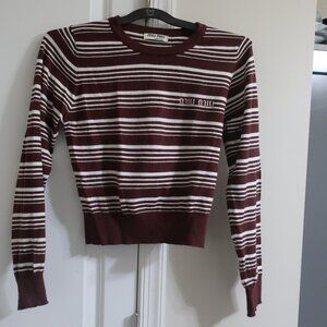 Miu Miu Burgundy White Stripes Crewneck Sweater Size S Excellent Used Condition